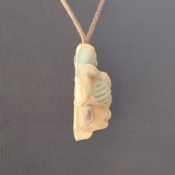 Pottery Aztec Head Bust Necklace Vintage Handcrafted Leather Knotted Cord - Picture 8 of 9